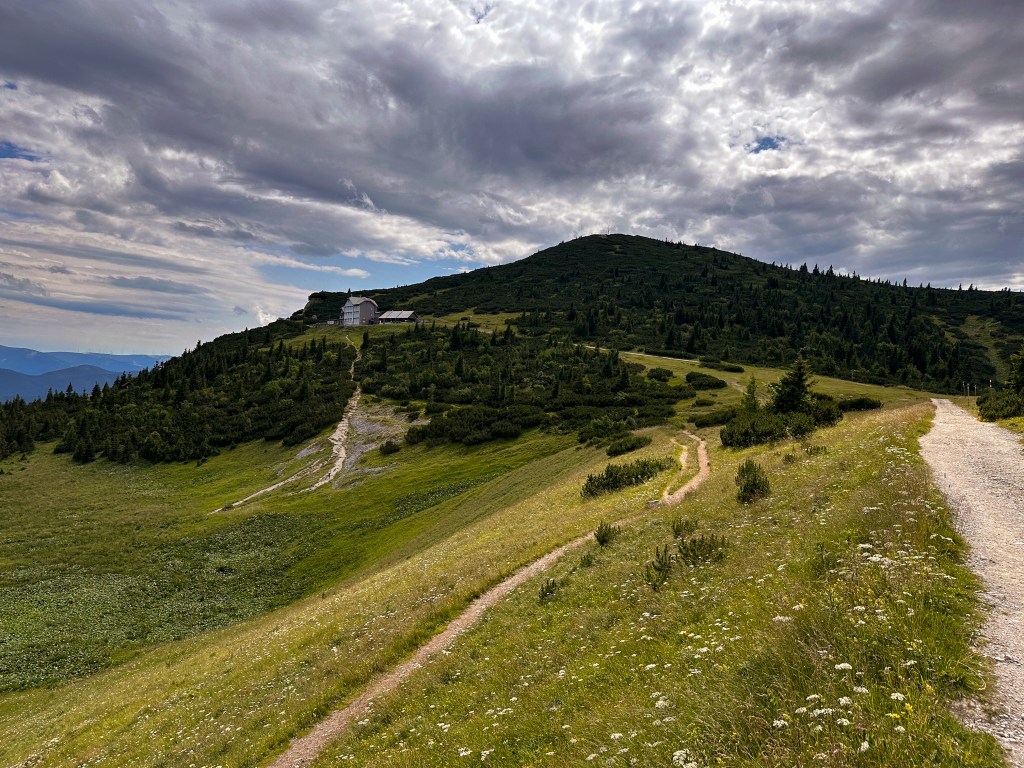 Aussicht auf das Ottohaus, wandern Rax mit Kleinkind